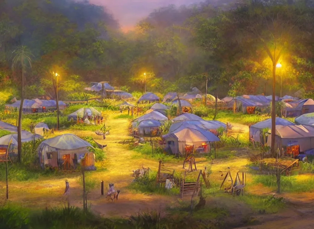 A traditional Goblin camp, tents dyed white for the summer solstice.